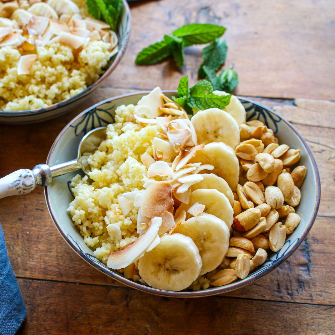 Shredded Coconut Banana Millet Breakfast Grain Bowl